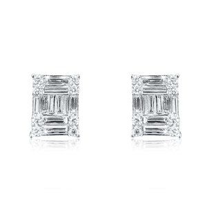 Princess Cut Illusion 18K White Gold Diamond Stud Earrings